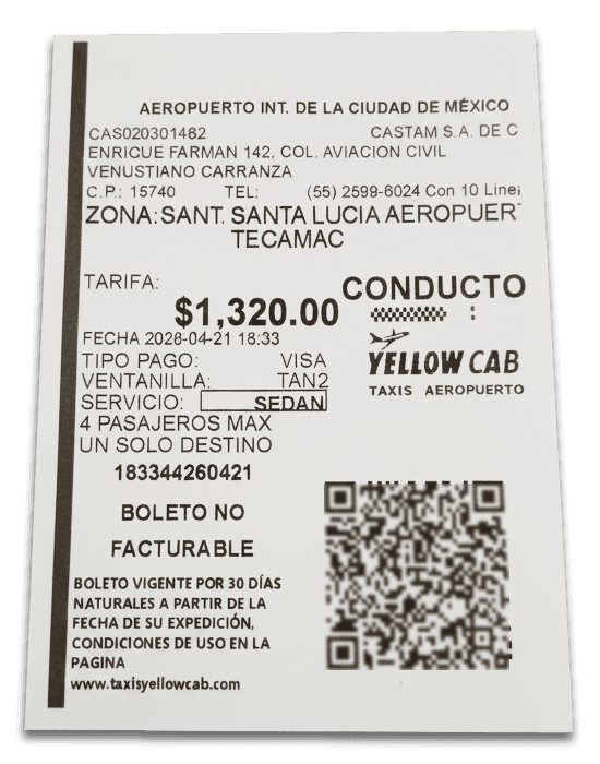 Ejemplo de boleto físico Yellow Cab de taquilla